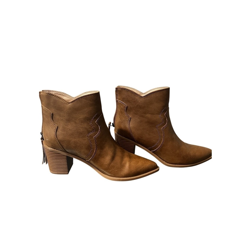 Brown Western Ankle Boots Pointed Toe Tassel Back Zip M4B076‎ Womens Size 7.5